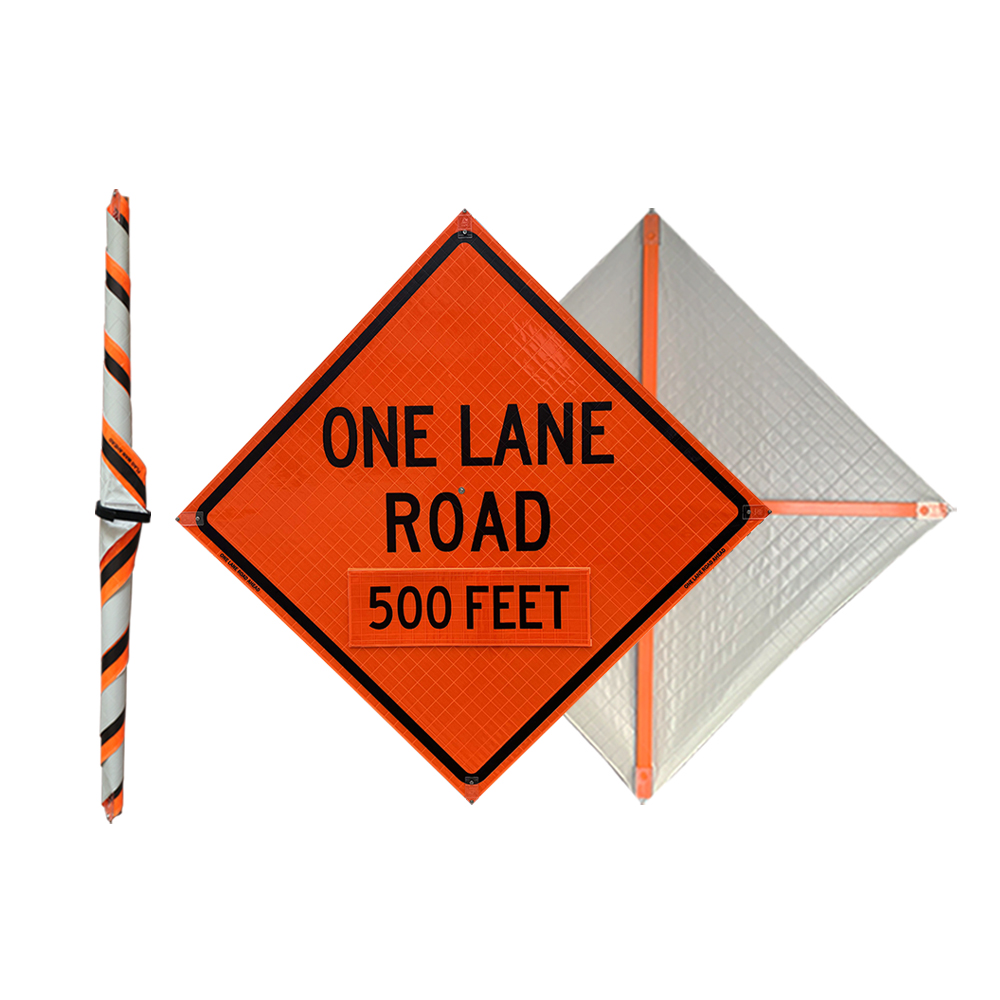 48 Inch Reflective One Lane Road 500 Feet Roll Up Traffic Sign - 